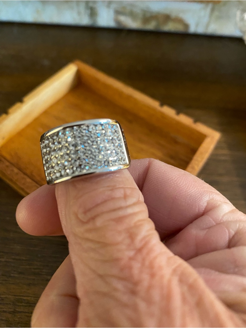 Touchstone Crystal Wide Pave Silver-Tone Crystal Ring
